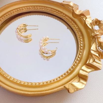 Dainty Gold Pearl Hoop Earrings - Crafted with Brass