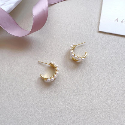 Dainty Gold Pearl Hoop Earrings - Crafted with Brass