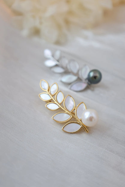 Leaf Pearl Brooch - Crafted with Pearl