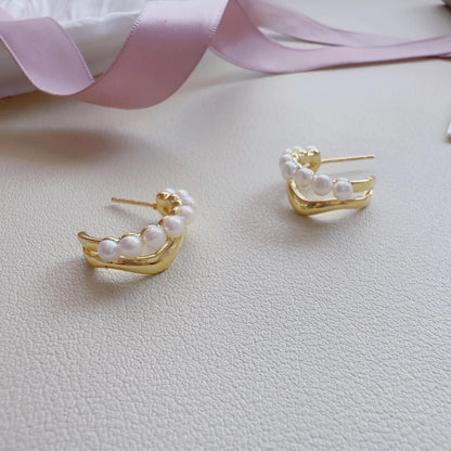 Dainty Gold Pearl Hoop Earrings - Crafted with Brass