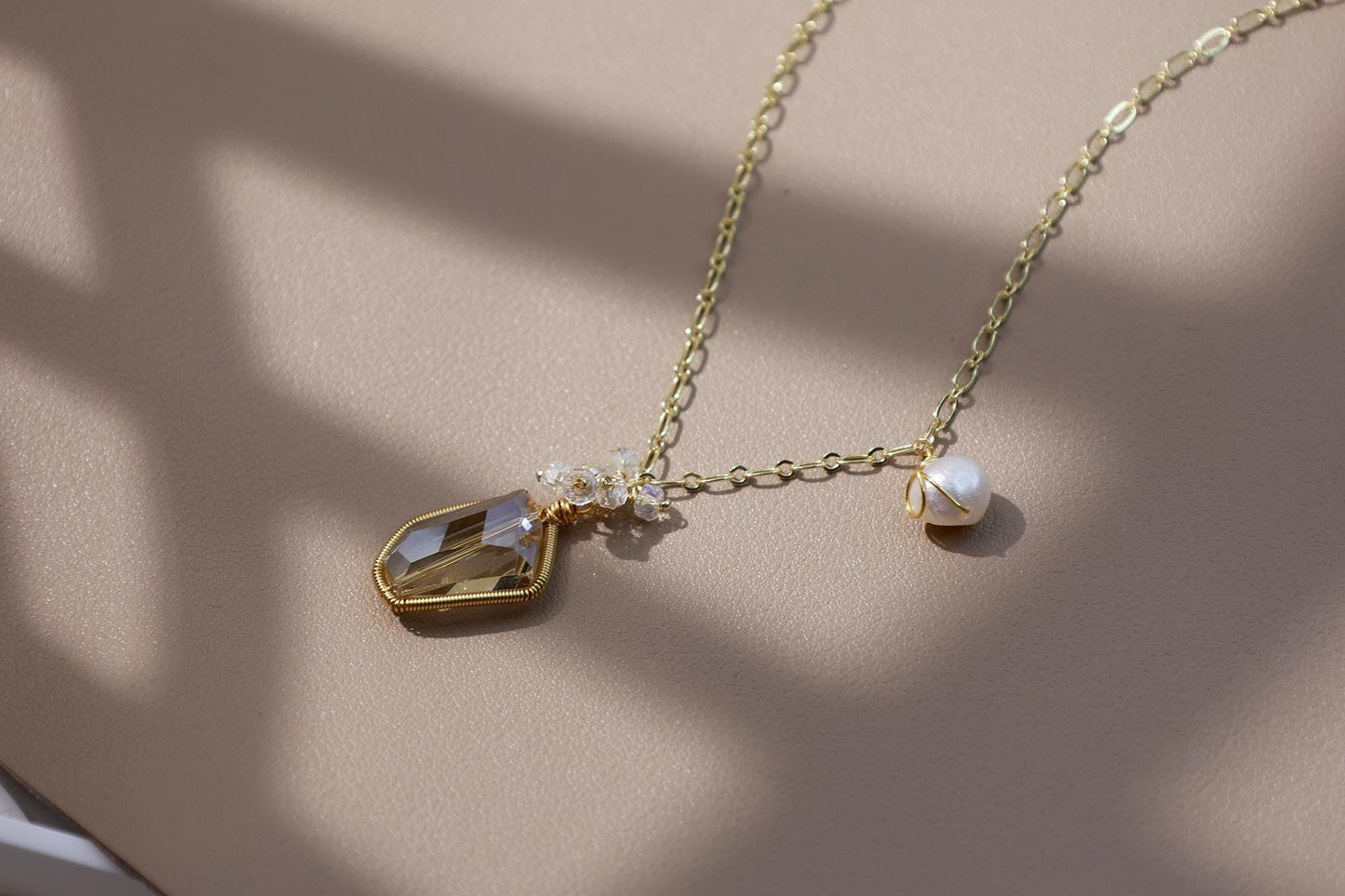 Raw Smoky Quartz & Pearl Hand-Wired Pendant