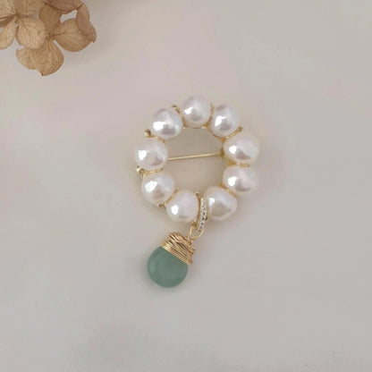 Handmade Pearl Brooch with Jade Pendant - Crafted with Pearl
