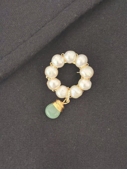 Handmade Pearl Brooch with Jade Pendant - Crafted with Pearl