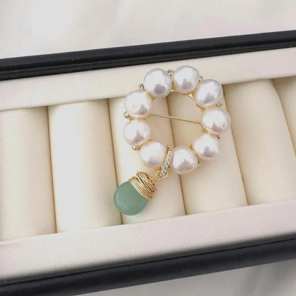 Handmade Pearl Brooch with Jade Pendant - Crafted with Pearl