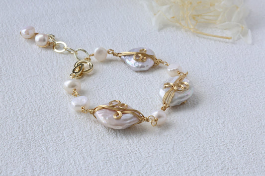 Large Baroque Pearl Wire-Wrapped Bracelet