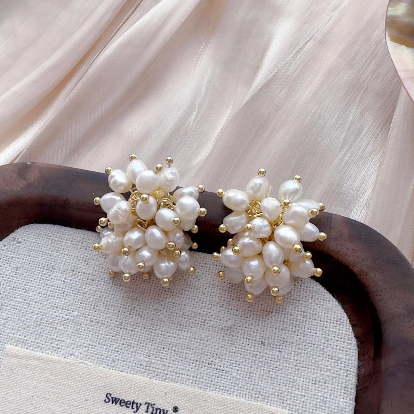 Freshwater Pearl Cluster Stud Earrings - Crafted with Brass