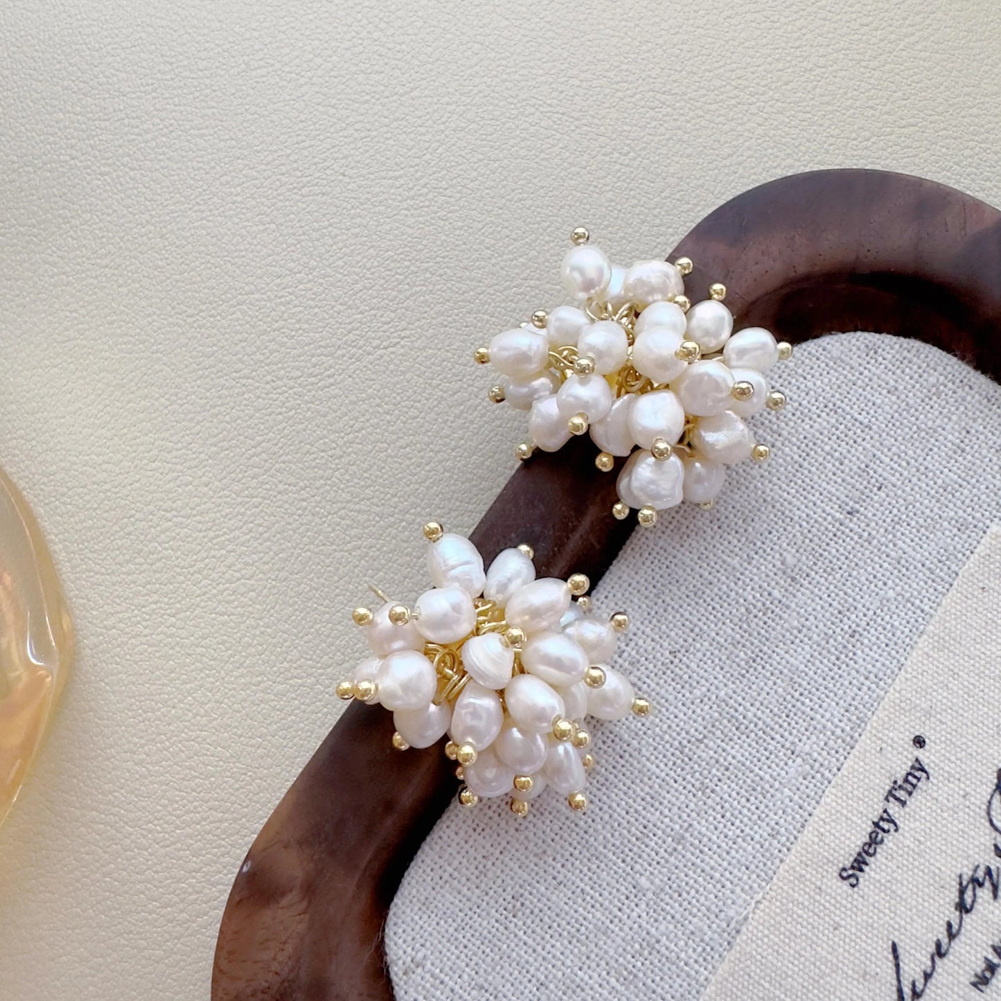 Freshwater Pearl Cluster Stud Earrings - Crafted with Brass
