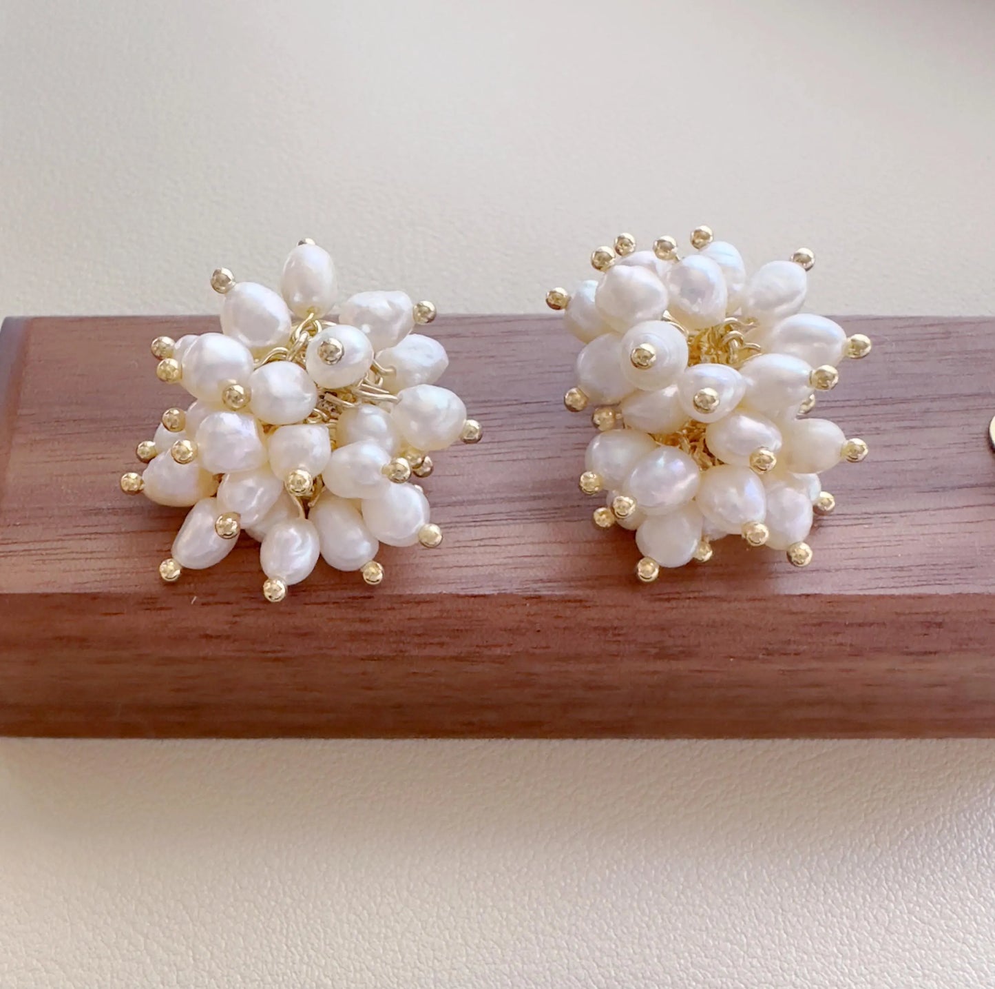 Freshwater Pearl Cluster Stud Earrings - Crafted with Brass