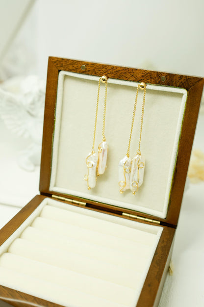 Gold Baroque Pearl Drop Earrings - Crafted with Brass