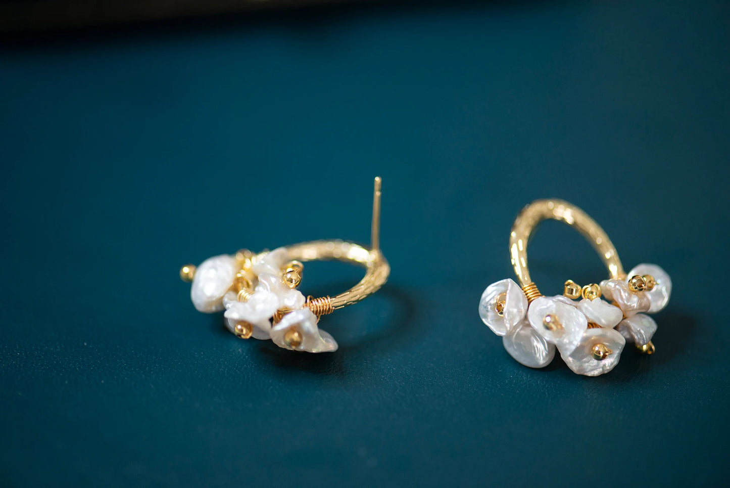Baroque Pearl Cluster Stud Earrings - Crafted with Brass
