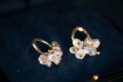 Baroque Pearl Cluster Stud Earrings - Crafted with Brass