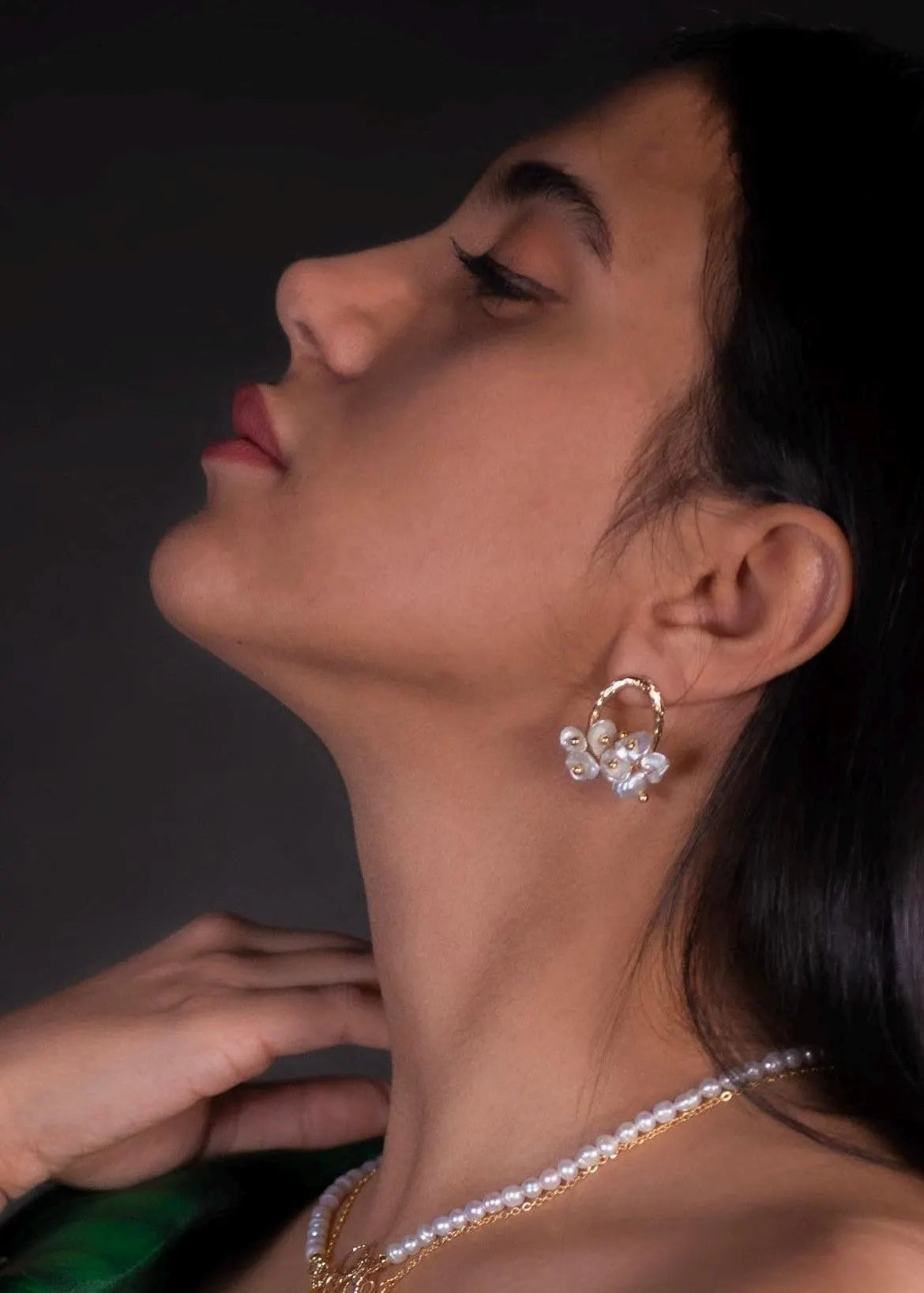Baroque Pearl Cluster Stud Earrings - Crafted with Brass