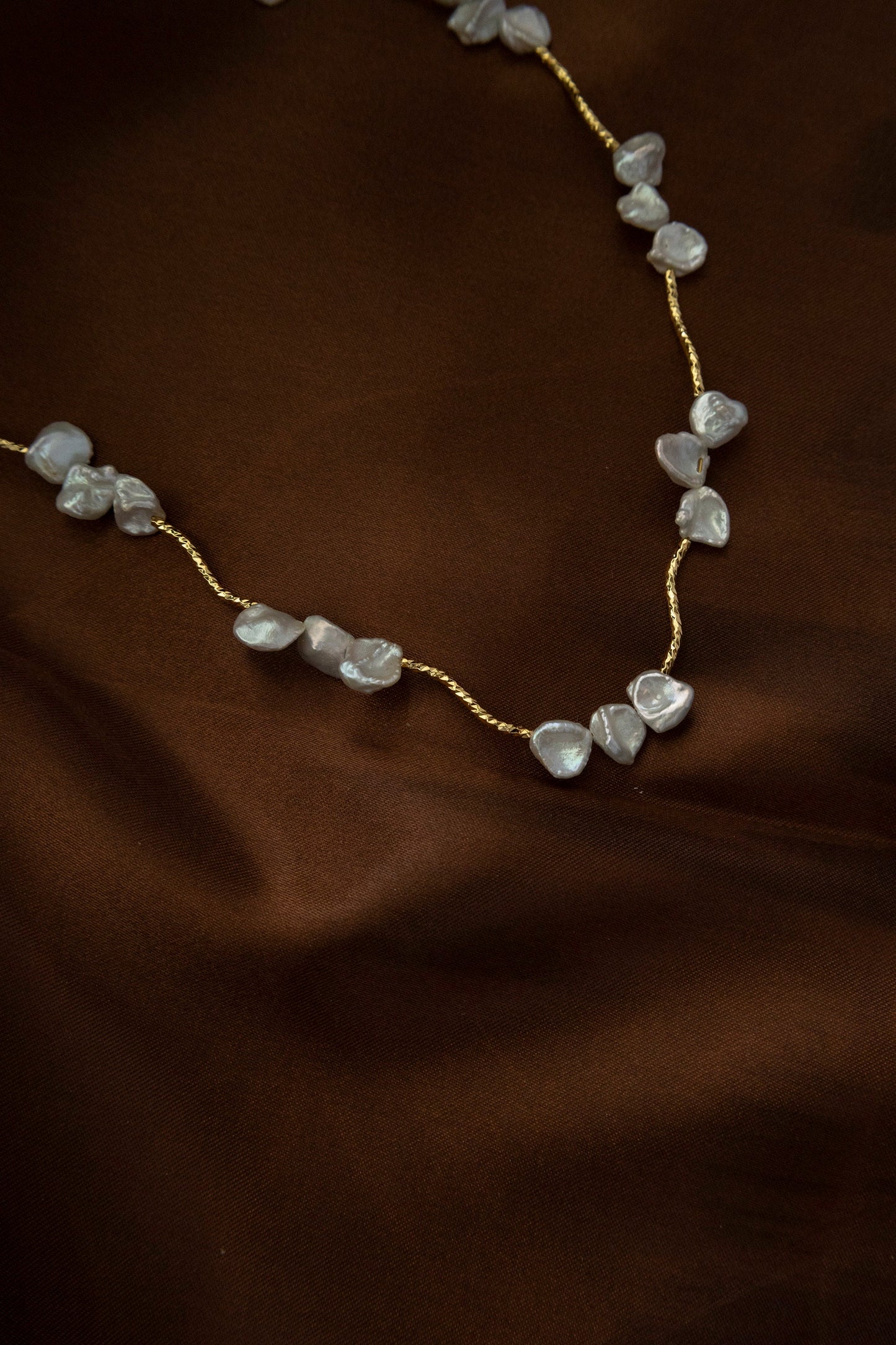 Petal Baroque Pearl S-Link Necklace - Crafted with Brass