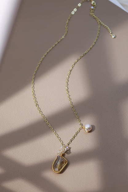 Raw Smoky Quartz & Pearl Hand-Wired Pendant