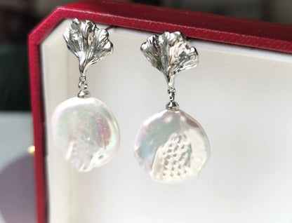Handmade  fresh water pearl Earrings/Natural Gemstone Earrings/14K