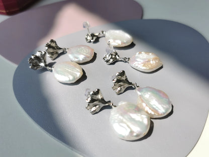 Handmade  fresh water pearl Earrings/Natural Gemstone Earrings/14K