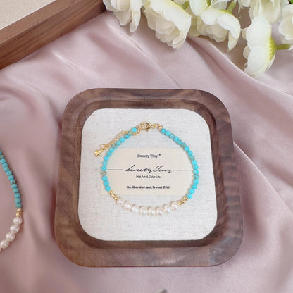 Turquoise Pearl Necklace - Crafted with Brass, Stone