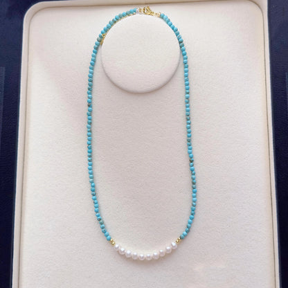Turquoise Pearl Necklace - Crafted with Brass, Stone