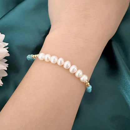 Turquoise Pearl Necklace - Crafted with Brass, Stone