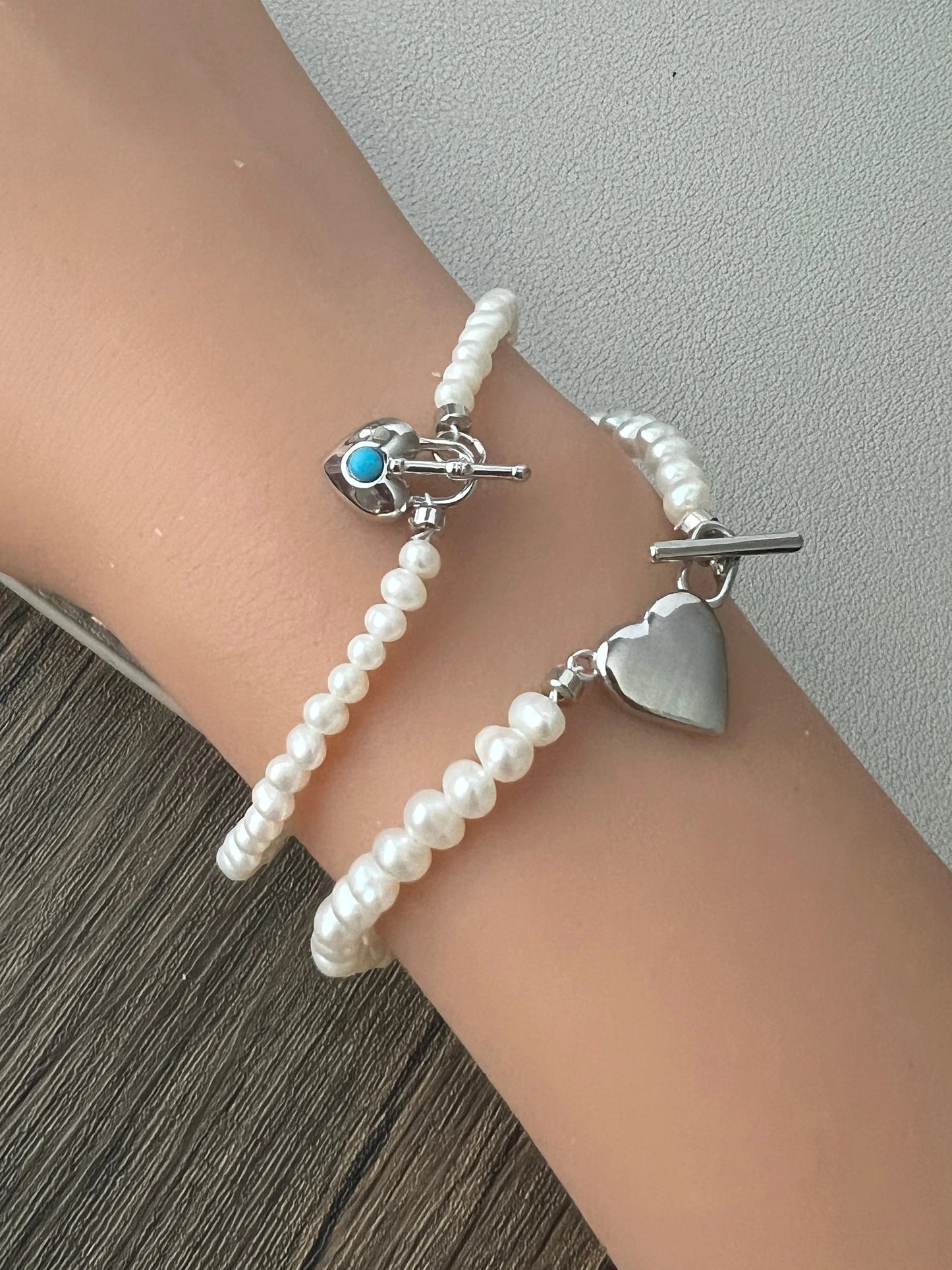 Freshwater Pearl Necklace with Silver Heart Pendant - Crafted with