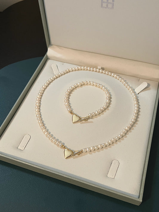 Freshwater Pearl Necklace with Silver Heart Pendant - Crafted with