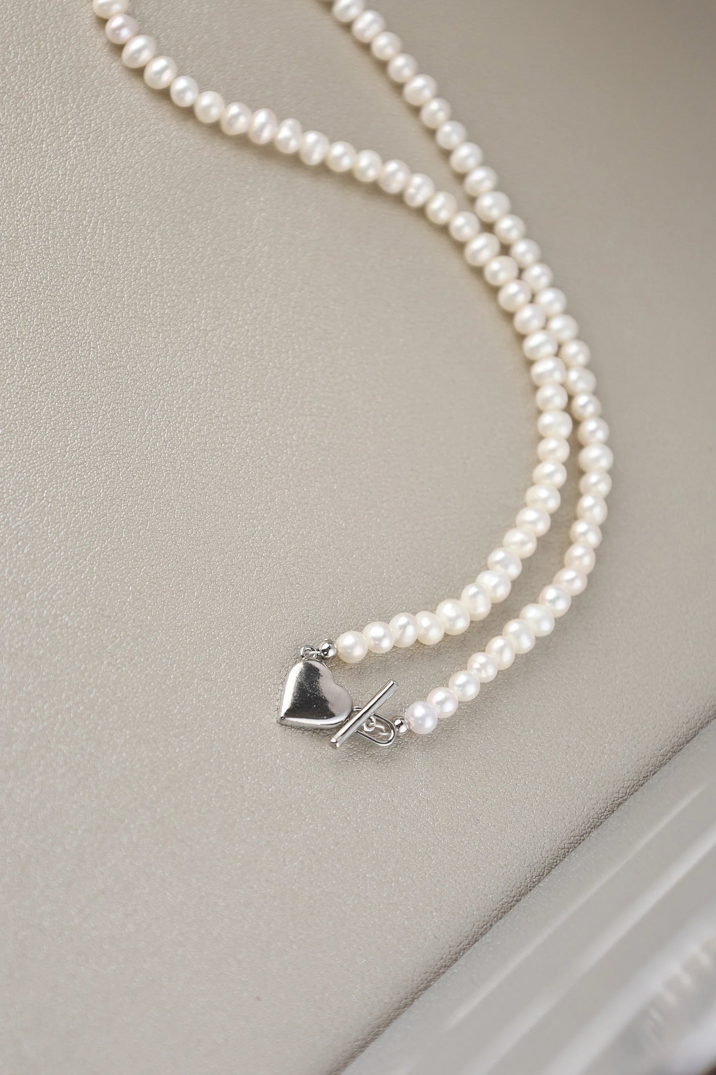 Freshwater Pearl Necklace with Silver Heart Pendant - Crafted with