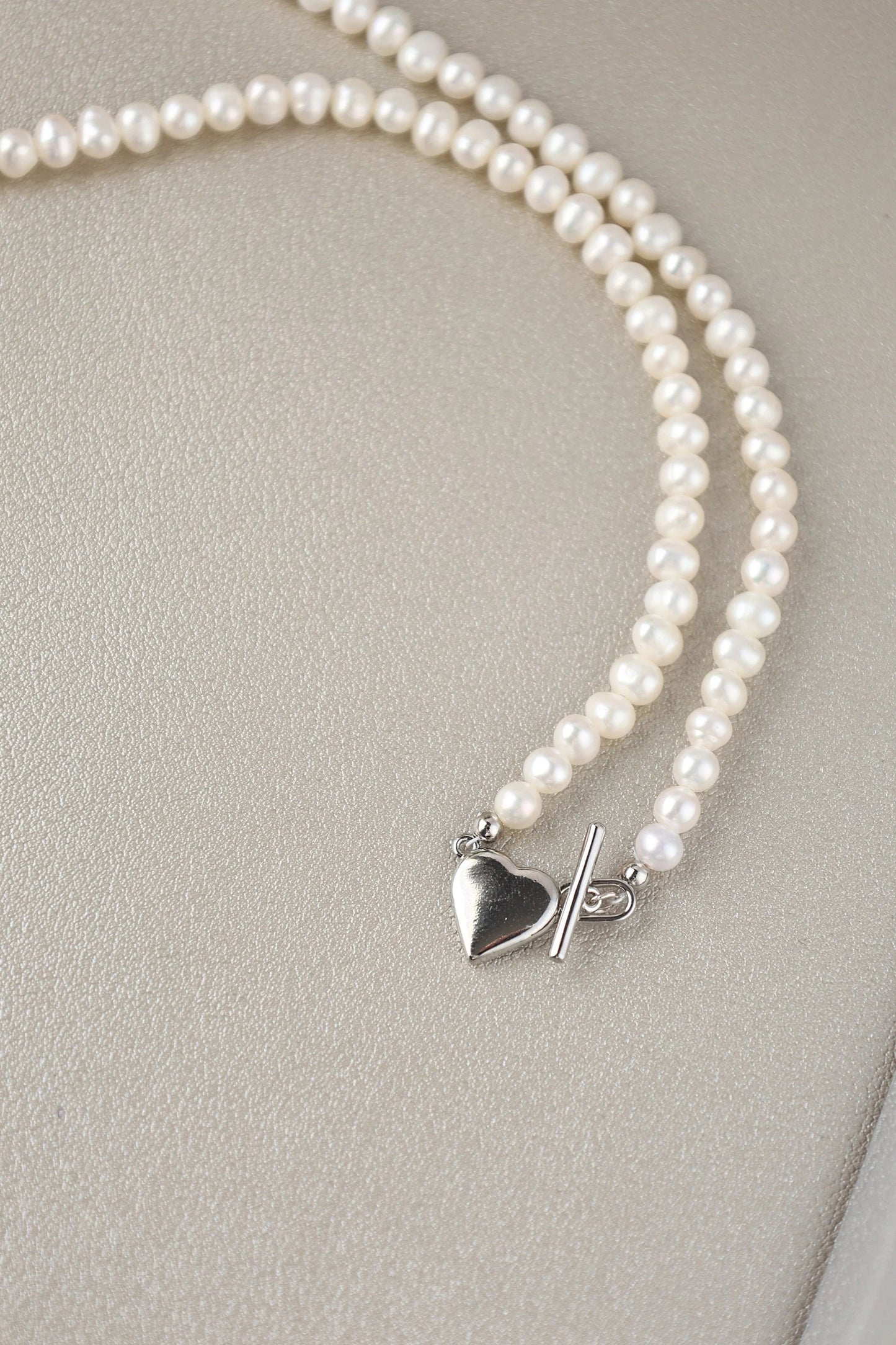 Freshwater Pearl Necklace with Silver Heart Pendant - Crafted with