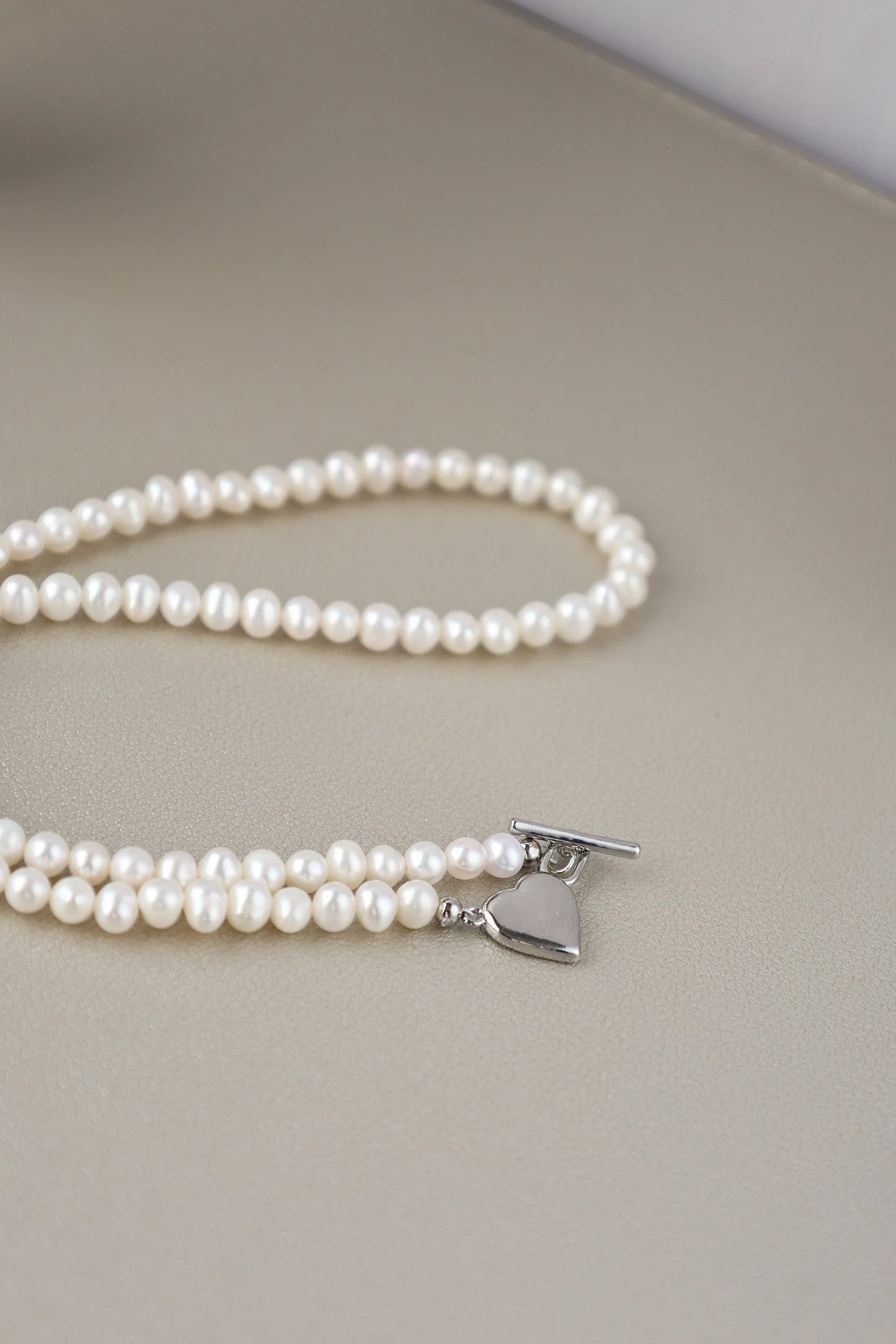 Freshwater Pearl Necklace with Silver Heart Pendant - Crafted with