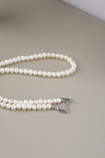 Freshwater Pearl Necklace with Silver Heart Pendant - Crafted with