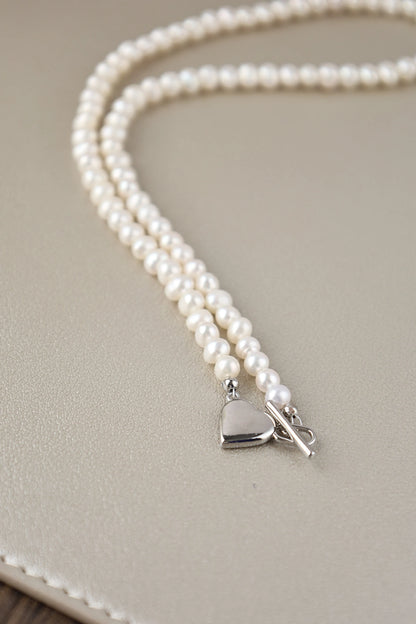 Freshwater Pearl Necklace with Silver Heart Pendant - Crafted with