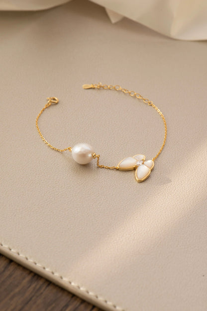 Handmade Gold Butterfly Freshwater Pearl Necklace & Bracelet Set