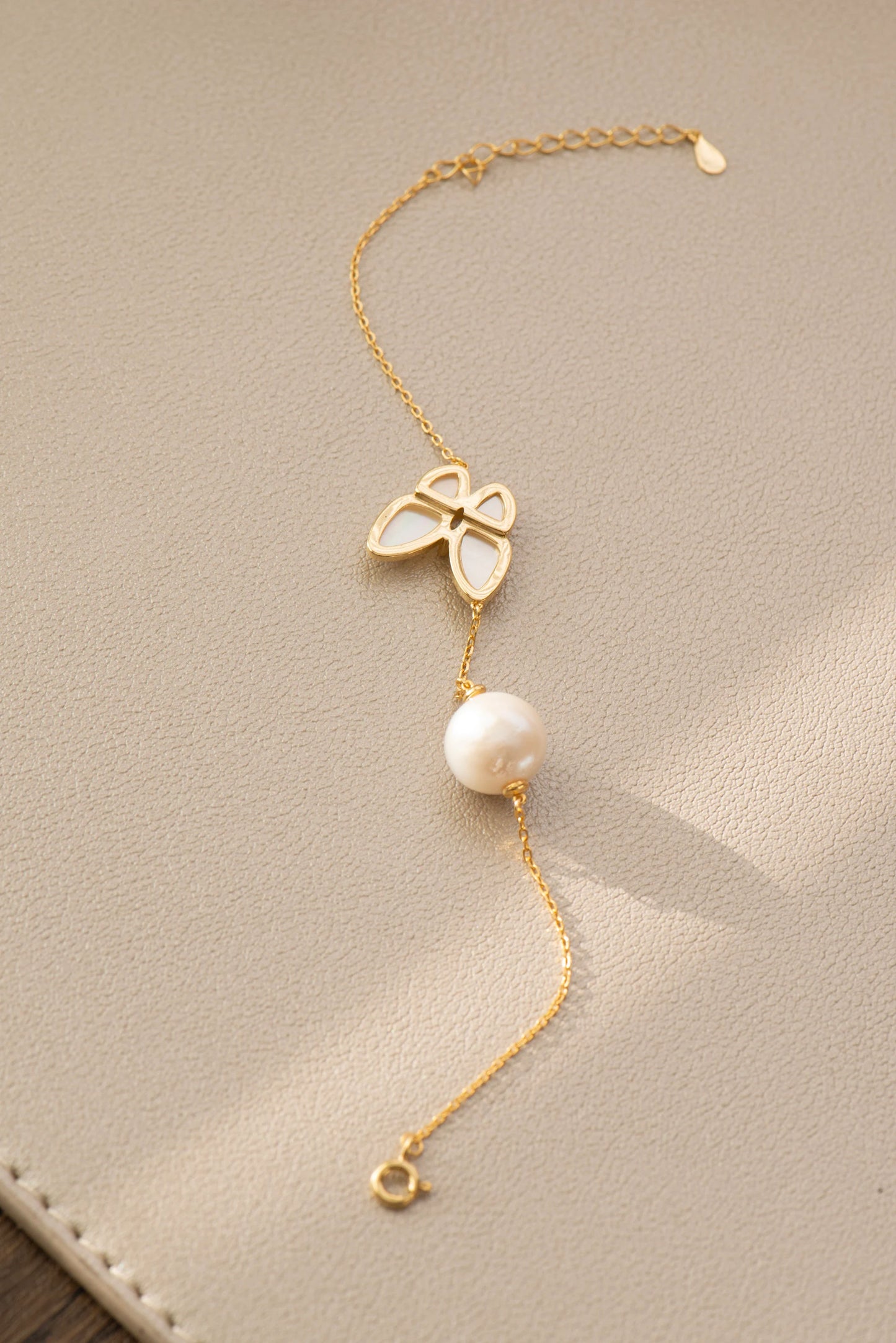 Handmade Gold Butterfly Freshwater Pearl Necklace & Bracelet Set