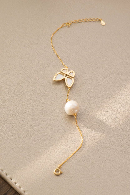 Handmade Gold Butterfly Freshwater Pearl Necklace & Bracelet Set