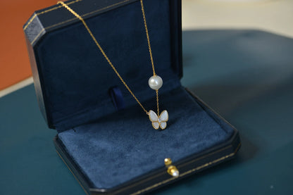 Handmade Gold Butterfly Freshwater Pearl Necklace & Bracelet Set