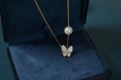 Handmade Gold Butterfly Freshwater Pearl Necklace & Bracelet Set