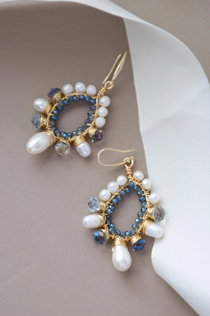 Beaded Teardrop Pearl Earrings - Crafted with freshwater pearl