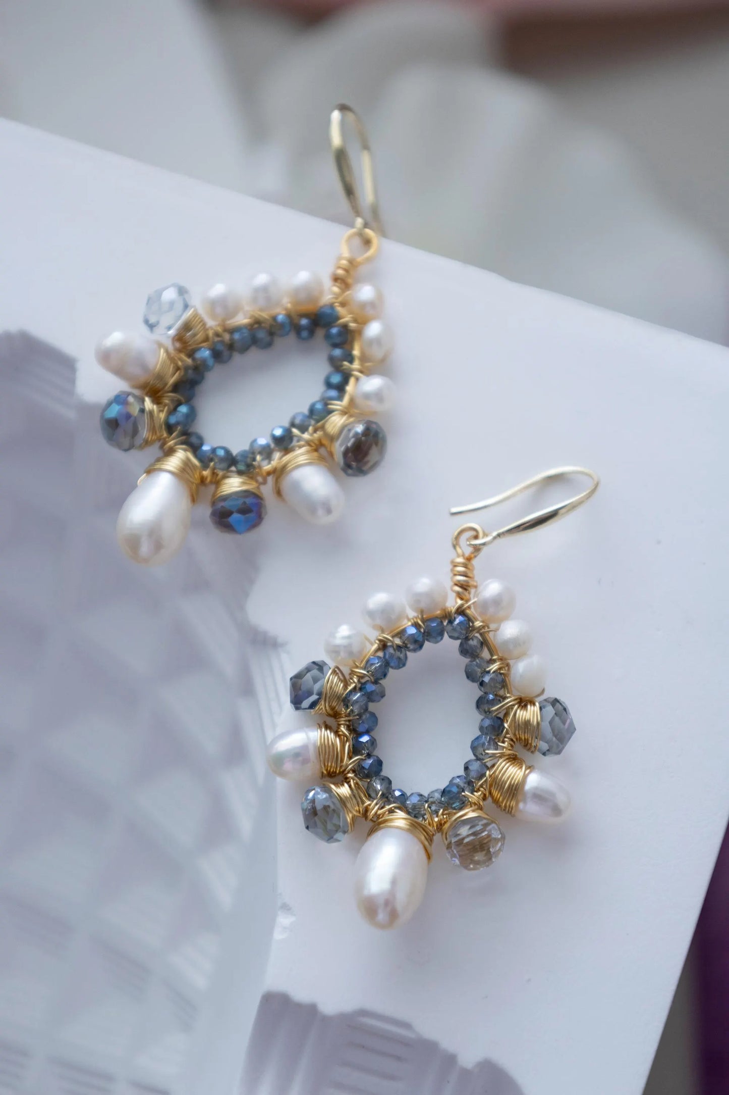 Beaded Teardrop Pearl Earrings - Crafted with freshwater pearl