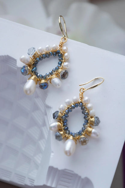 Beaded Teardrop Pearl Earrings - Crafted with freshwater pearl