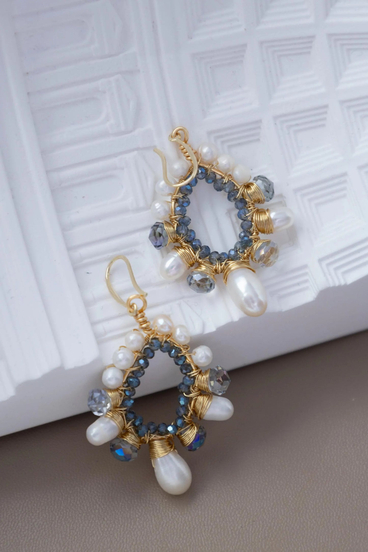 Beaded Teardrop Pearl Earrings - Crafted with freshwater pearl