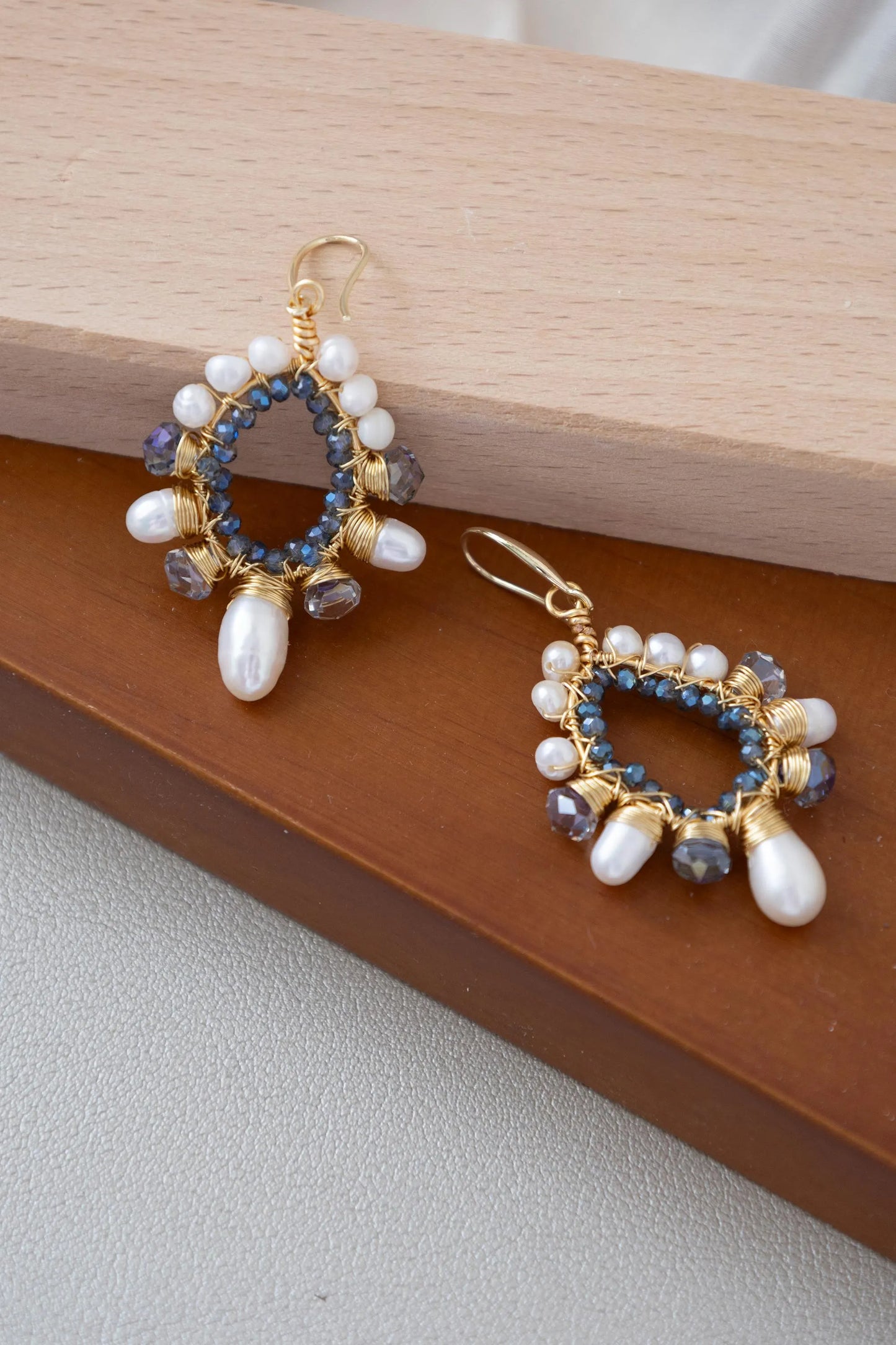 Beaded Teardrop Pearl Earrings - Crafted with freshwater pearl