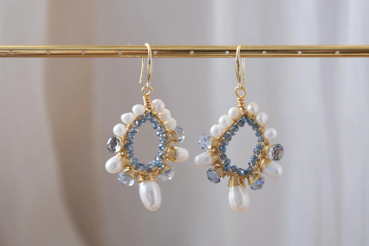 Beaded Teardrop Pearl Earrings - Crafted with freshwater pearl