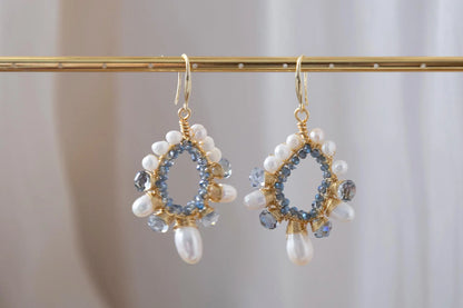 Beaded Teardrop Pearl Earrings - Crafted with freshwater pearl