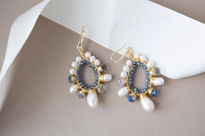 Beaded Teardrop Pearl Earrings - Crafted with freshwater pearl