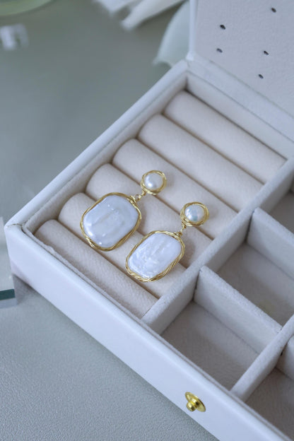Baroque Pearl Dangle Earrings - Crafted with Brass