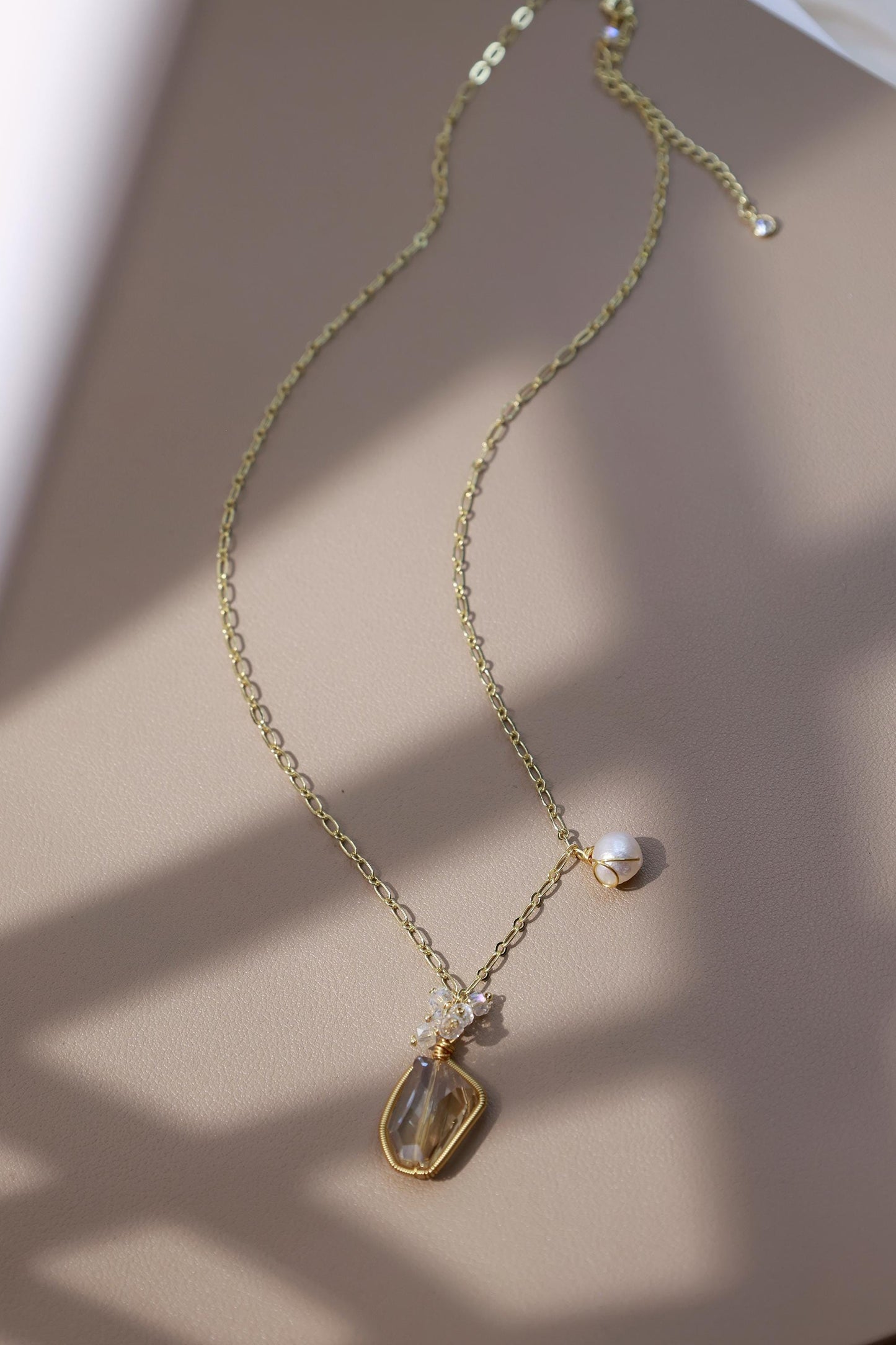 Raw Smoky Quartz & Pearl Hand-Wired Pendant