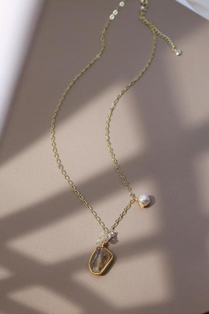 Raw Smoky Quartz & Pearl Hand-Wired Pendant