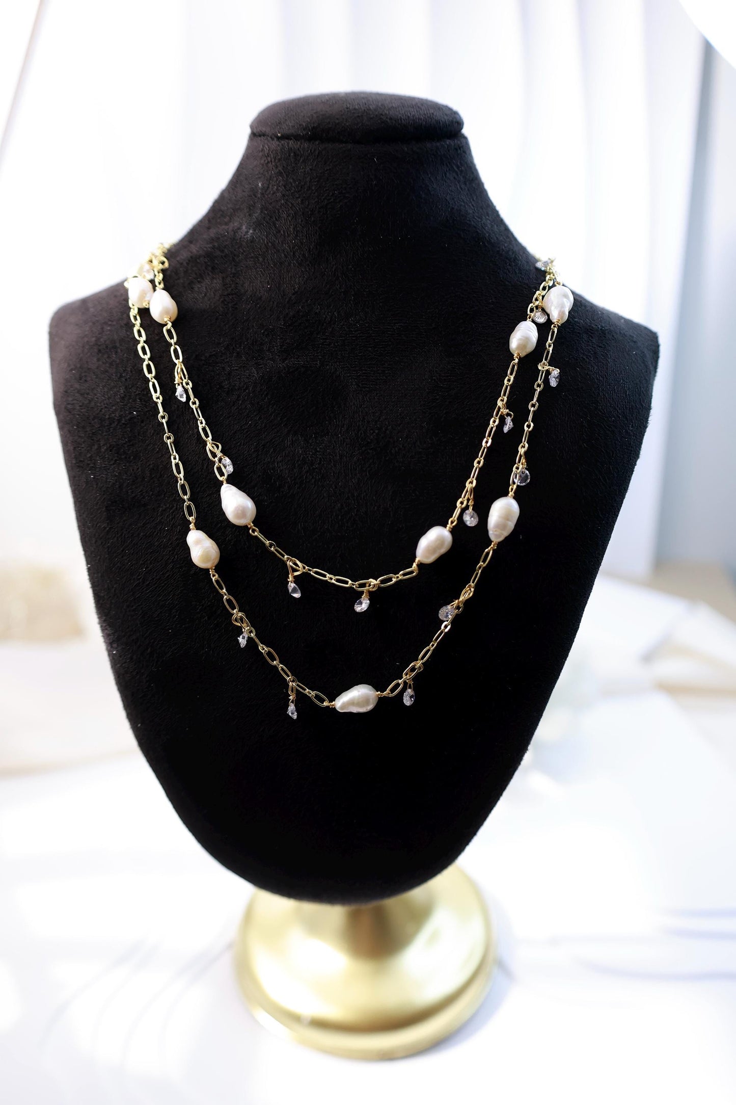 Long Freshwater Pearl Necklace - Crafted with Brass