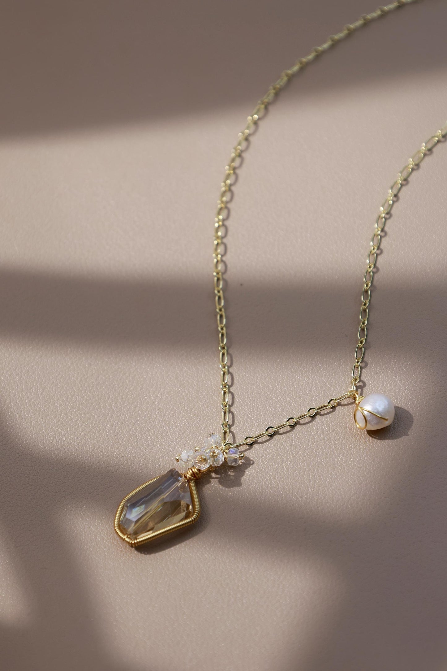 Raw Smoky Quartz & Pearl Hand-Wired Pendant