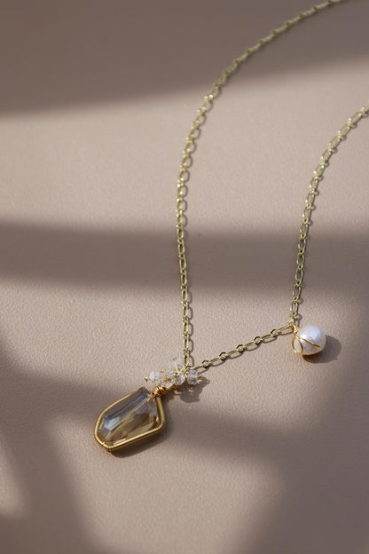 Raw Smoky Quartz & Pearl Hand-Wired Pendant