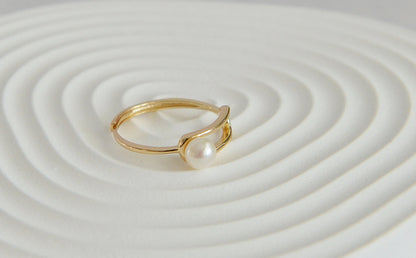 Handmade 18K Gold Plated Sterling Silver Pearl Ring - Crafted with